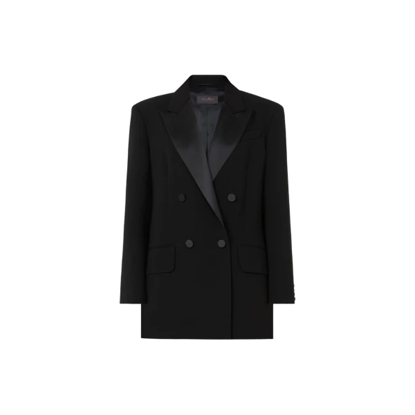 Garza Double-Breasted Lightweight Cady Blazer in Black