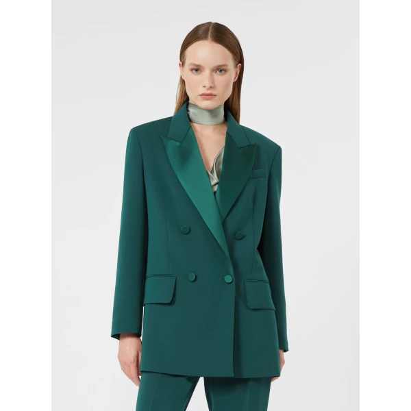Max Mara Garza Double-Breasted Lightweight Cady Blazer in Dark Green | Blazers | Coveti