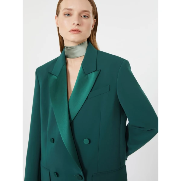 Max Mara Garza Double-Breasted Lightweight Cady Blazer in Dark Green | Blazers | Coveti