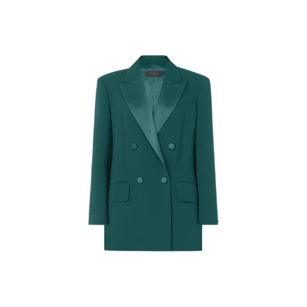 Garza Double-Breasted Lightweight Cady Blazer in Dark Green