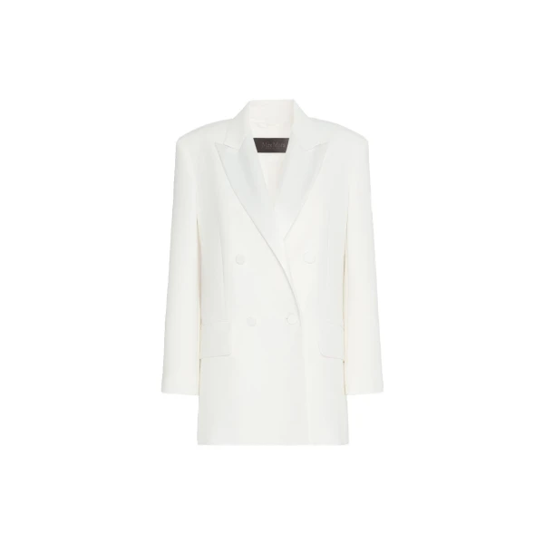 Max Mara Garza Double-Breasted Lightweight Cady Blazer in White | Blazers | Coveti