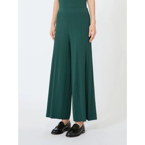 Max Mara Garza Plisse Viscose Trousers in Green | Wide leg pants | Coveti