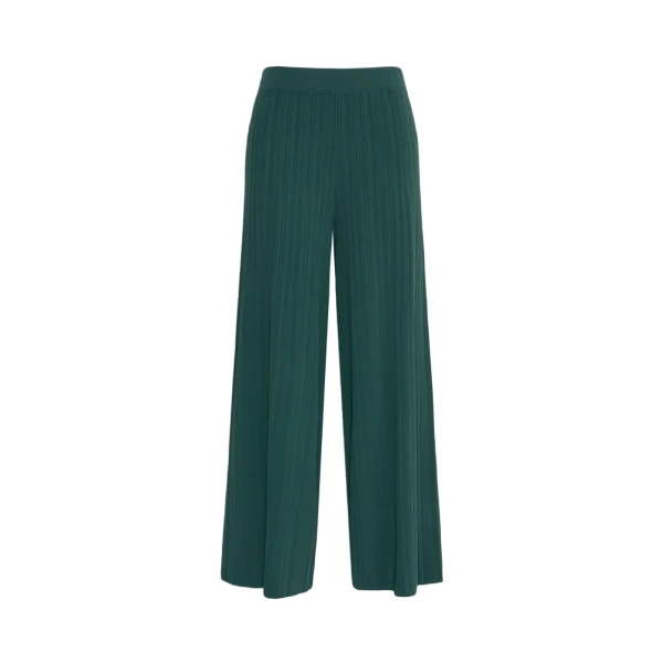 Max Mara Garza Plisse Viscose Trousers in Green | Wide leg pants | Coveti