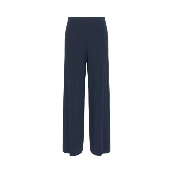 Max Mara Garza Plisse Viscose Trousers in Navy | Wide leg pants | Coveti