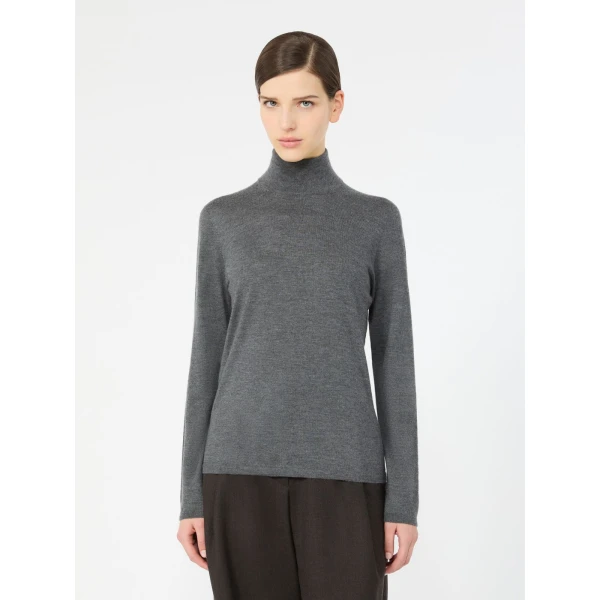 Max Mara Gatto Cashmere Polo-Neck Sweater in Medium Grey | Turtlenecks | Coveti