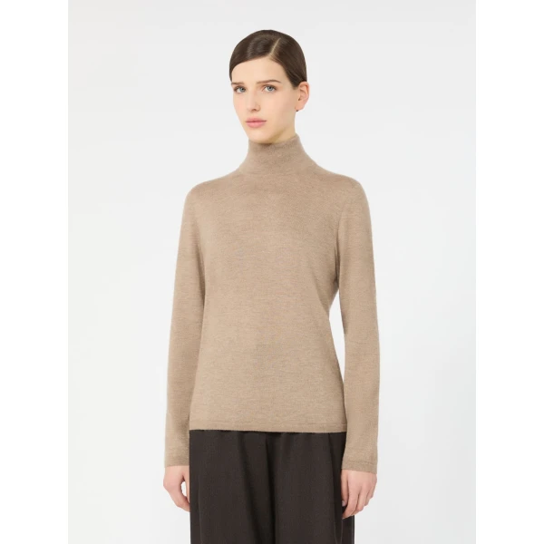 Max Mara Gatto Cashmere Polo-Neck Sweater in Sand | Turtlenecks | Coveti