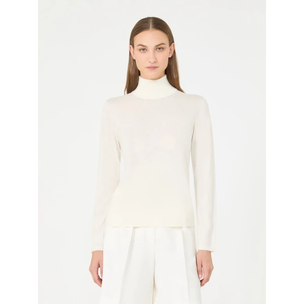 Max Mara Gatto Cashmere Polo-Neck Sweater in White | Turtlenecks | Coveti
