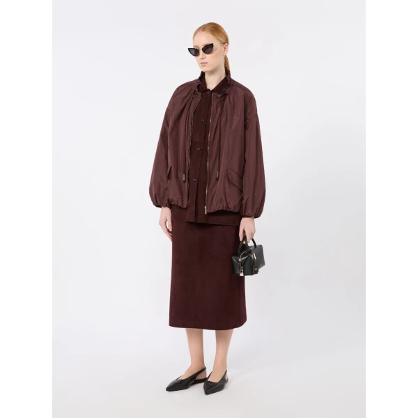 Max Mara Gazza Suede Midi Skirt in Dark Red | Leather Skirts | Coveti