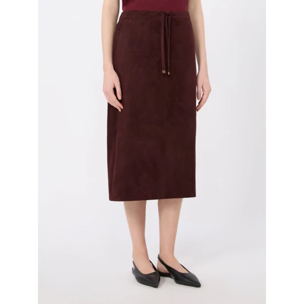 Max Mara Gazza Suede Midi Skirt in Dark Red | Leather Skirts | Coveti