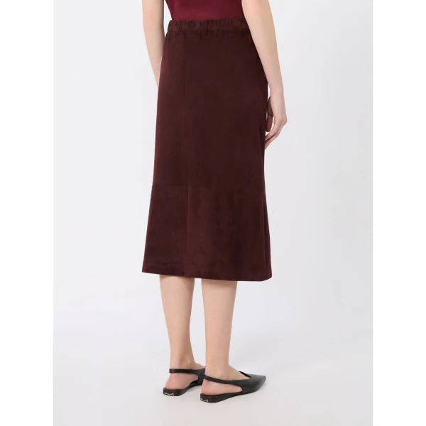Max Mara Gazza Suede Midi Skirt in Dark Red | Leather Skirts | Coveti