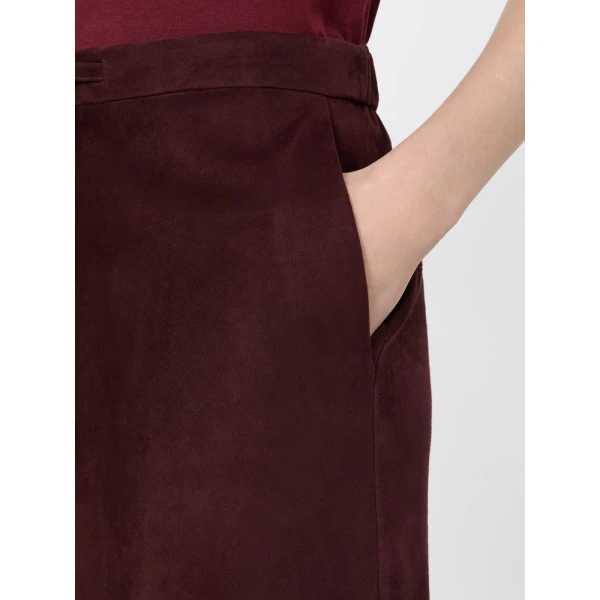 Max Mara Gazza Suede Midi Skirt in Dark Red | Leather Skirts | Coveti