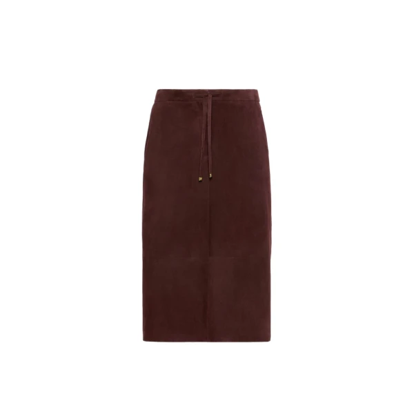 Max Mara Gazza Suede Midi Skirt in Dark Red | Leather Skirts | Coveti