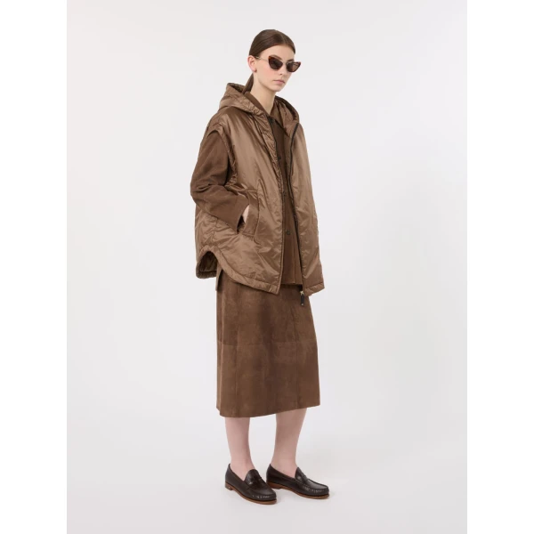 Max Mara Gazza Suede Midi Skirt in Mud | Leather Skirts | Coveti