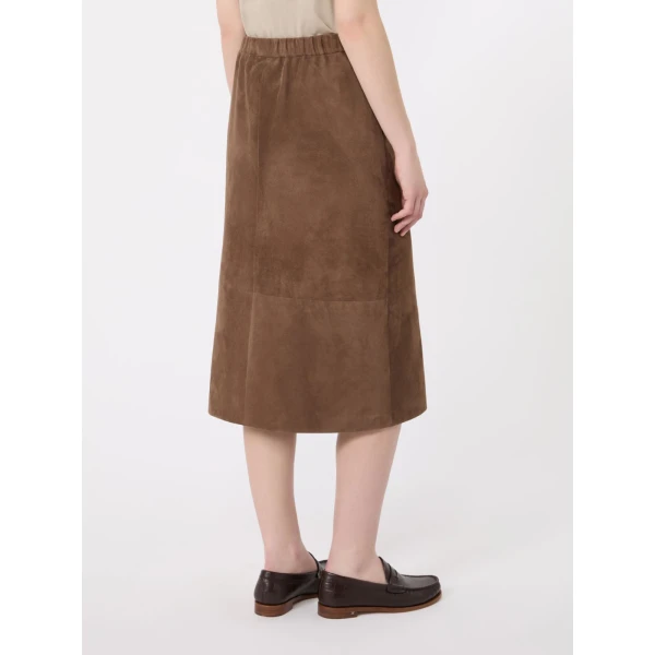 Max Mara Gazza Suede Midi Skirt in Mud | Leather Skirts | Coveti