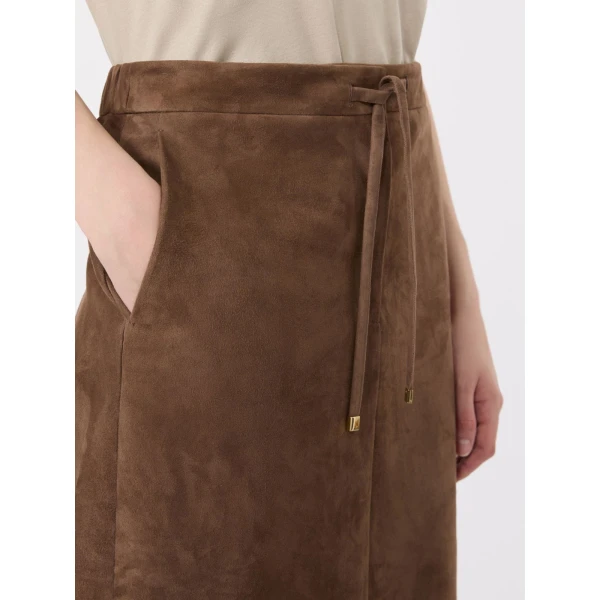 Max Mara Gazza Suede Midi Skirt in Mud | Leather Skirts | Coveti