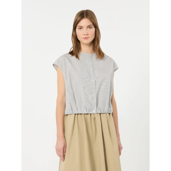 Max Mara Gelatina Cotton Poplin Crop Top in Navy | Blouse | Coveti