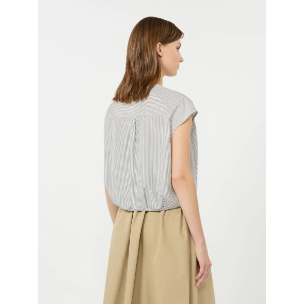 Max Mara Gelatina Cotton Poplin Crop Top in Navy | Blouse | Coveti