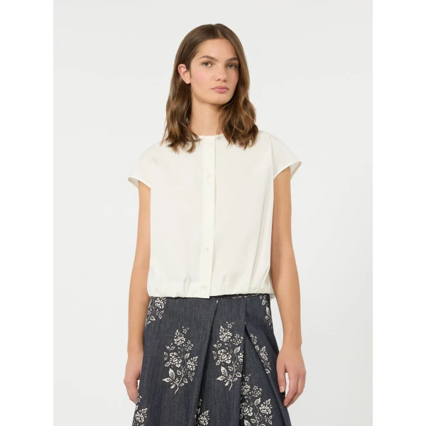 Max Mara Gelatina Cotton Poplin Crop Top in White | Blouse | Coveti