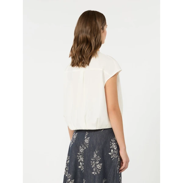 Max Mara Gelatina Cotton Poplin Crop Top in White | Blouse | Coveti