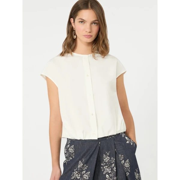 Max Mara Gelatina Cotton Poplin Crop Top in White | Blouse | Coveti