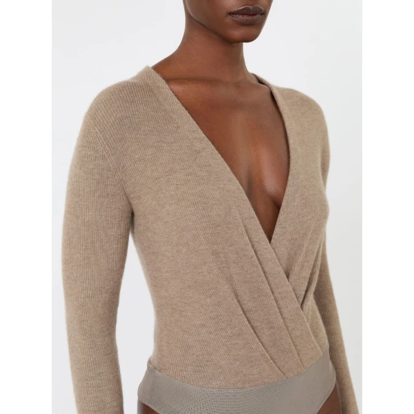 Max Mara Gelato Cashmere Yarn Sweater Bodysuit in Sand | Sweaters | Coveti