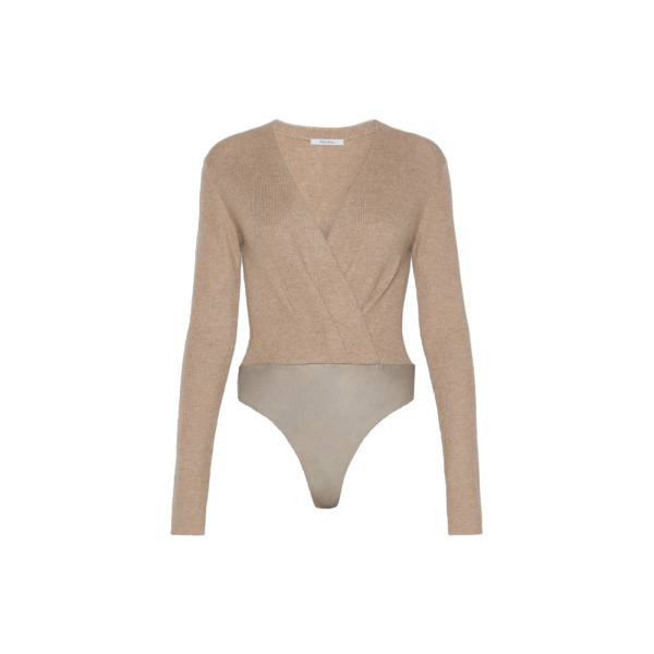 Max Mara Gelato Cashmere Yarn Sweater Bodysuit in Sand | Sweaters | Coveti