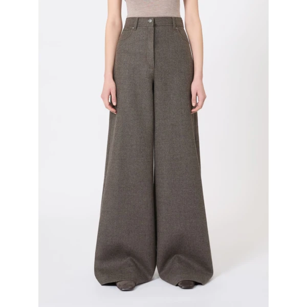 Max Mara Gennaio Felted Wool Wide-Leg Trousers in Brown Grey | Wide leg pants | Coveti