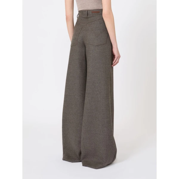 Max Mara Gennaio Felted Wool Wide-Leg Trousers in Brown Grey | Wide leg pants | Coveti