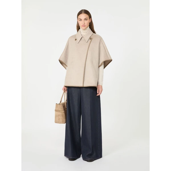 Max Mara Gentile Cropped Cashmere Drap Cape in Beige | Coats | Coveti