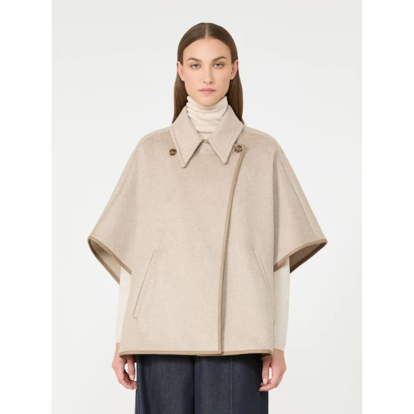 Max Mara Gentile Cropped Cashmere Drap Cape in Beige | Coats | Coveti
