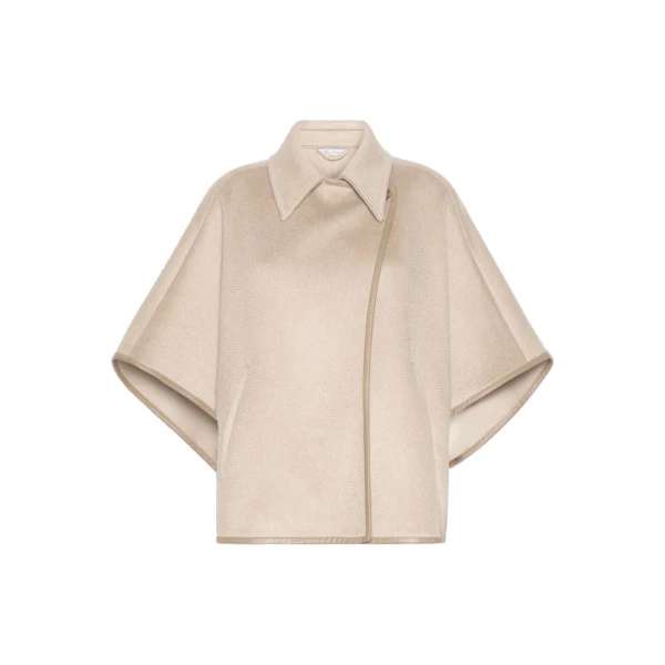 Gentile Cropped Cashmere Drap Cape in Beige