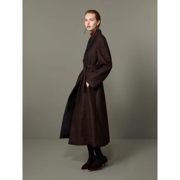Max Mara Genzana Wool and Alpaca Redingote Coat in Dark Brown | Wool Coat | Coveti