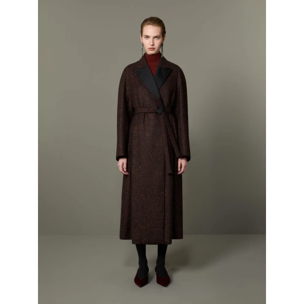 Max Mara Genzana Wool and Alpaca Redingote Coat in Dark Brown | Wool Coat | Coveti