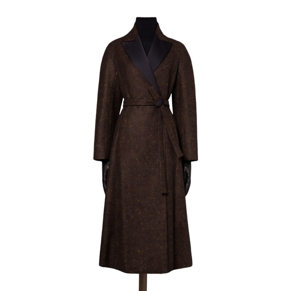 Max Mara Genzana Wool and Alpaca Redingote Coat in Dark Brown | Wool Coat | Coveti