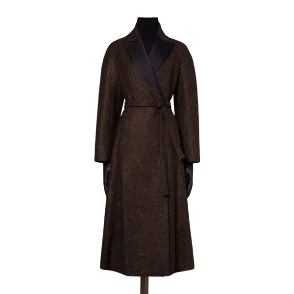 Genzana Wool and Alpaca Redingote Coat in Dark Brown