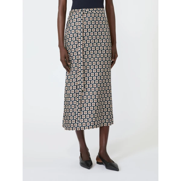 Max Mara Geranio Printed Silk Twill Midi Skirt in Ultramarine | Pencil Skirts | Coveti