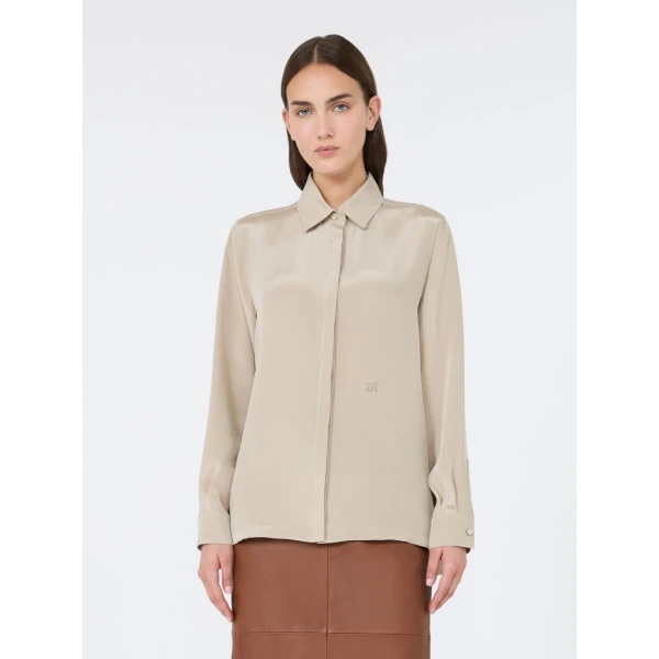 Max Mara Geranio Silk Crepe de Chine Shirt in Stone Grey | Shirts | Coveti