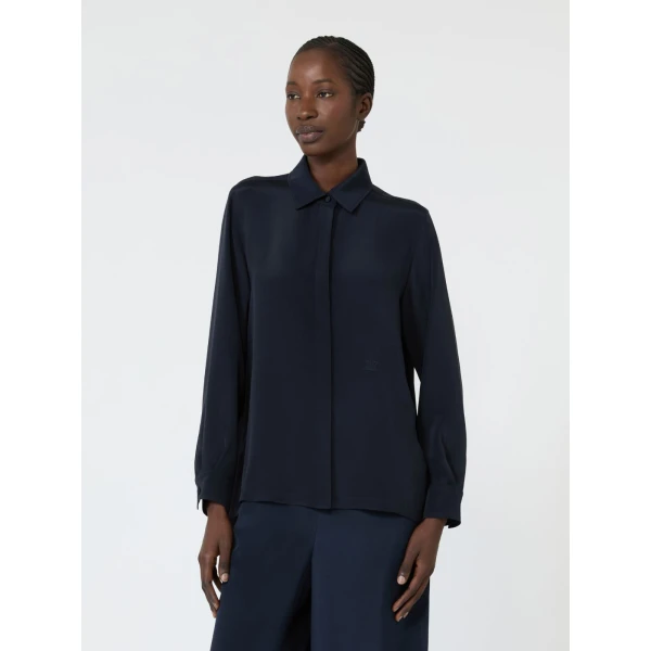 Max Mara Geranio Silk Crepe de Chine Shirt in Ultramarine | Shirts | Coveti