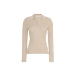 Max Mara Gergo Cashmere and Silk Polo Sweater in Stone Grey | Sweaters | Coveti