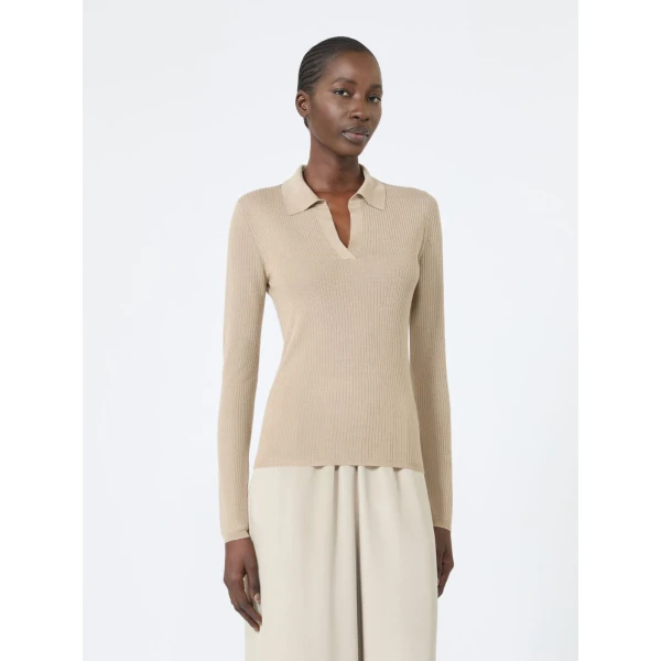 Max Mara Gergo Cashmere and Silk Polo Sweater in Stone Grey | Sweaters | Coveti
