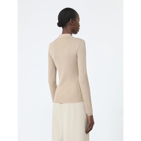 Max Mara Gergo Cashmere and Silk Polo Sweater in Stone Grey | Sweaters | Coveti