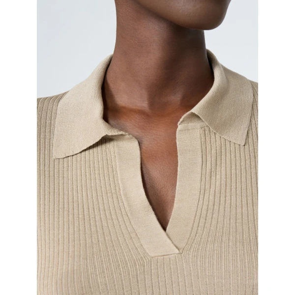Max Mara Gergo Cashmere and Silk Polo Sweater in Stone Grey | Sweaters | Coveti