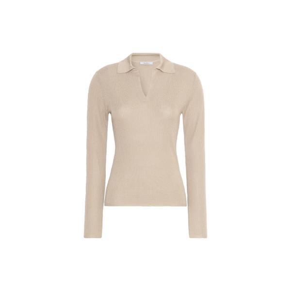 Max Mara Gergo Cashmere and Silk Polo Sweater in Stone Grey | Sweaters | Coveti