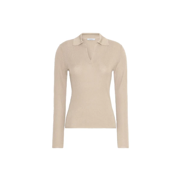 Max Mara Gergo Cashmere and Silk Polo Sweater in Stone Grey | Sweaters | Coveti