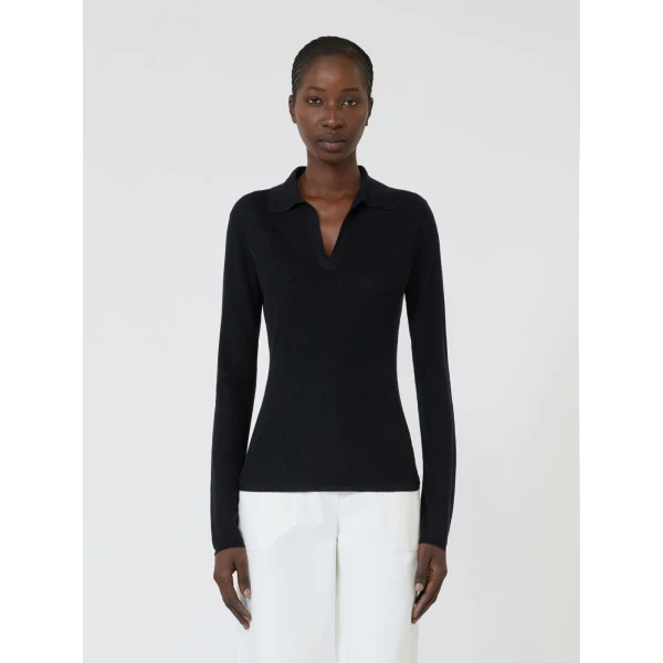 Max Mara Gergo Cashmere and Silk Polo Sweater in Ultramarine | Sweaters | Coveti