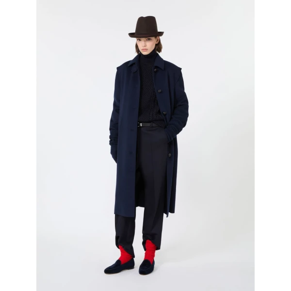 Max Mara Gessati Double Wool Broadcloth Coat in Midnight Blue | Wool Coat | Coveti