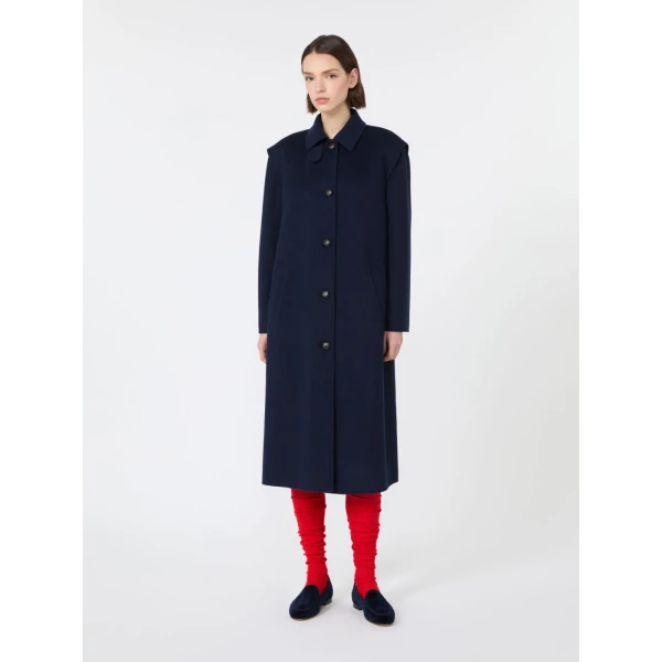 Max Mara Gessati Double Wool Broadcloth Coat in Midnight Blue | Wool Coat | Coveti