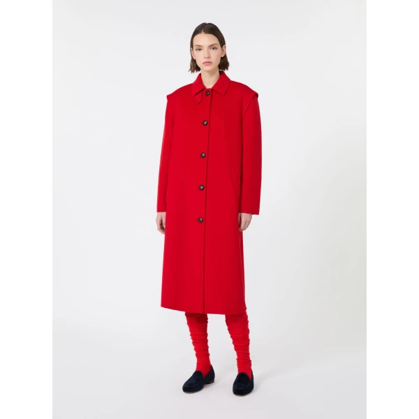 Max Mara Gessati Double Wool Broadcloth Coat in Red | Wool Coat | Coveti