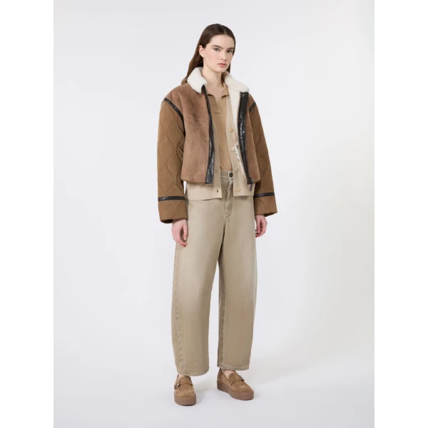 Max Mara Gessati Suede-Effect Cropped Padded Jacket in Camel | Leather Jackets | Coveti