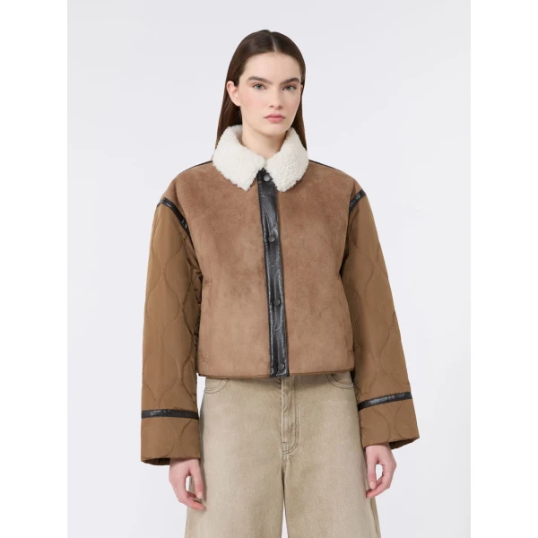 Max Mara Gessati Suede-Effect Cropped Padded Jacket in Camel | Leather Jackets | Coveti